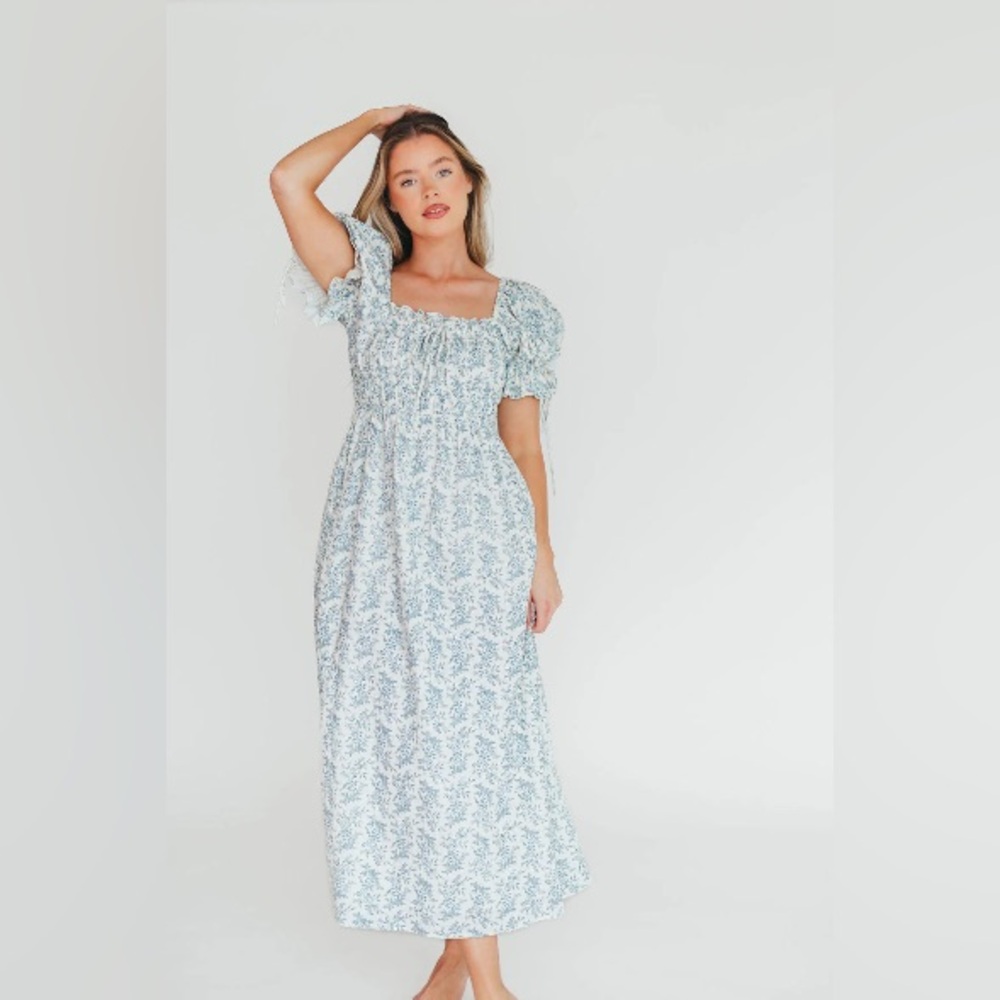 NWT Worth Collective 100% Cotton Savanna Steppe Dress in Blue- Bump Friendly